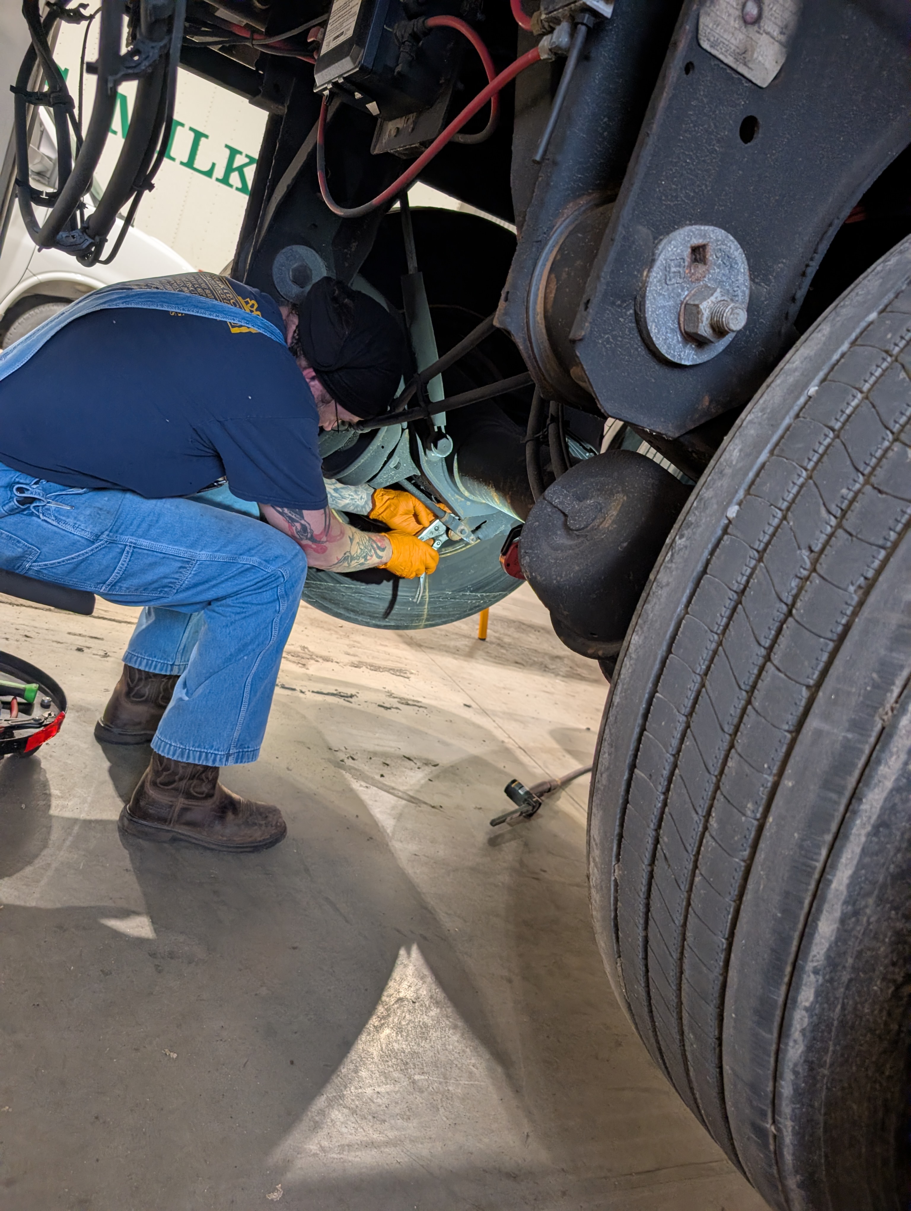 working on truck